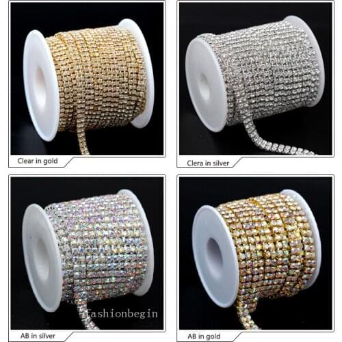 1yard 2-Row ss6 ss8 ss12 ss16 AB rhinestones trim close cup claw chain Sewing Craft DIY clothes cake Crystal Chain Ribbon beads