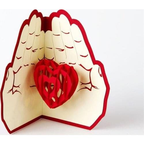 100pcs Valentines' Day Gift Love in the Hand 3D Pop Up Greeting Card Postcard Matching Envelope Laser Cut Post Card ZA5651
