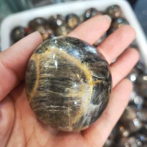 2pcs crystal palmstone Natural black moonstone quartz palms stone Healing black moon worry stone