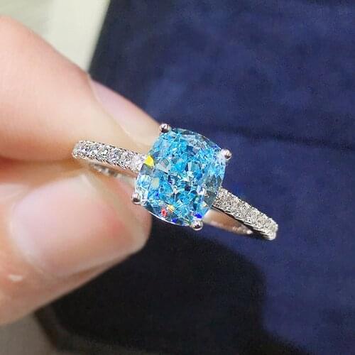 925 Sterling Silver Aquamarine Gemstone Wedding Engagement Luxury White Gold Colour Ring For Women Fine Jewelry