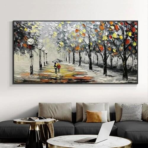 Handmade Abstract Oil Painting Wall Art Autumn Landscape Minimalist Modern On Canvas Decorative For Living Room No Frame