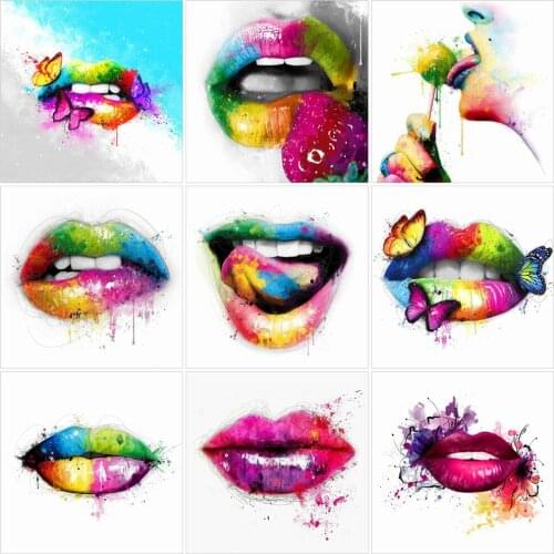 Huacan Diamond Embroidery Complete Kit Color Mouth 5D Diamond Painting Mosaic Portrait Paintings For Interior Home Decoration