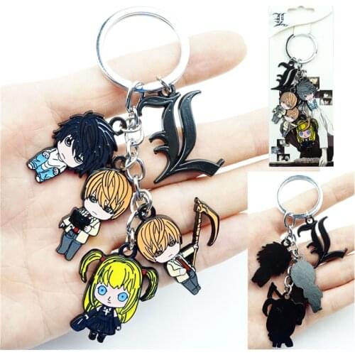 5 In 1 Set Anime DEATH NOTE L Lawliet Keychain Keyring Cartoon Figure Alloy Metal Pendant Key Ring Cosplay Accessories Gift