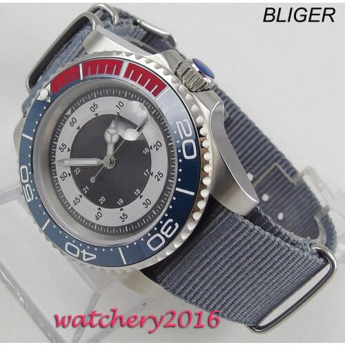 40mm Sterile Dial Sapphire Glass Rotating Ceramic Bezel Luminous Steel Case no logo Bliger mens Watch Automatic Movement Watch