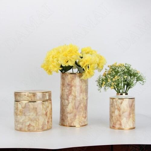 Golden Stroke Ceramic Vases Marble Texture Decorative Living Room Flower Vase Western Restaurant Desktop Dried Flowers Organizer