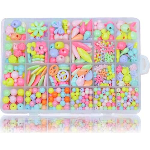 Kids DIY Handmade Beaded Toy Mixed Loose Spacer Charms Beads Set Acrylic Plastic Bead Case Necklace Bracelet Jewelry Findings