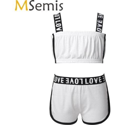 Kids Girls Ballet Dance Costume Set Tankini Dance Gymnastics Leotard Outfit Tube Top With Shorts Workout Fitness Activewear