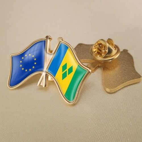 European Union and Saint Vincent and the Grenadines Crossed Double Friendship Flags Lapel Pins