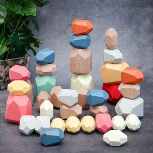 11~36pcs Color Stacked Stone Baby Toy Wooden Jenga Building Block Stone Educational Toys Stacking Game Rainbow Stone Wooden Toy