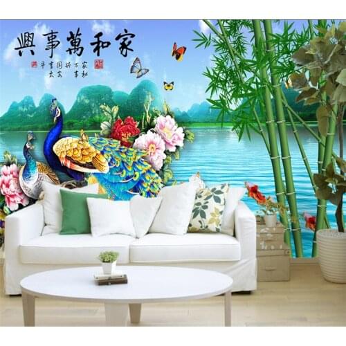 Customized Wallpaper 3D Home He Wanshixing Peacock Bamboo Background Wall Living Room Bedroom Restaurant Office Decoration обои