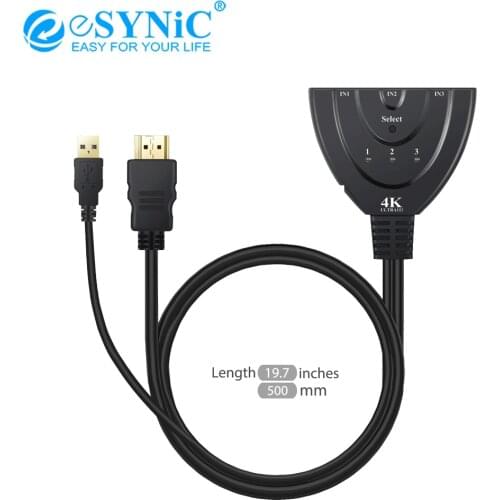 ESYNiC 4K*2K 3D Mini 3 Port HDMI-Compatible Switch 1.4b 4K Switcher Splitter 1080P 3 In 1 Out Port Hub For PS3 PS4 DVD HDTV Xbox
