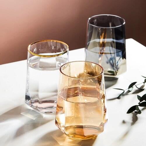 Creative Diamond Glass Mugs Whisky Glass Geometric Octagonal Wine Glass Drinking Glasses Coffee Mugs Juice Cup Beer Glass