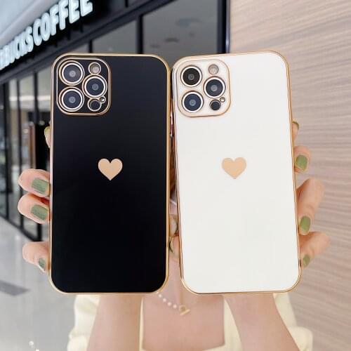 Matte Soft Plating Love Heart Phone Case For Iphone 12 11 Pro MAX Mini X XR XS Max SE 2020 7 8 Plus Bumper Candy Colour Cover