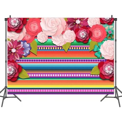 Mexican Style Colorful Flowers Wall Photo Backgrounds Newborn Baby Shower Kids Birthday Cake Table Decor Backdrops