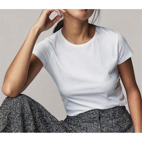 MRMT 2021 Brand New Summer Womens T Shirt Short Sleeves Cotton Tight-fitting Solid Color T-shirt for Female Tops Tshirt