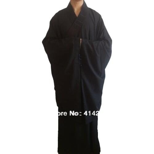 Unisex black famous brand buddhist clothes shaolin abbot Monks martial arts uniforms suits robeHaiQing high quality BLACK