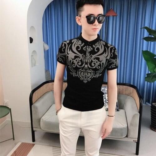 High quality mens summer new style short sleeve POLO trend slim polo fashion printing half sleeve bottoming shirt