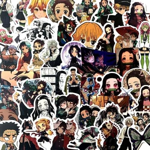 100pcs Demon Slayer cartoon Kimetsu No Yaiba Sticker Cosplay Props PVC Waterproof DIY Guitar Car Tanjirou Nezuko Stickers