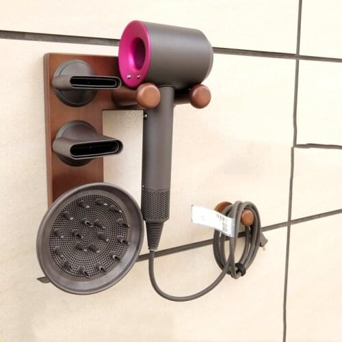 Wall Mounted Hair Dryer Holder Solid Wood Hair Dryer Bracket for Dyson Free Punch Bathroom Accessories Rack