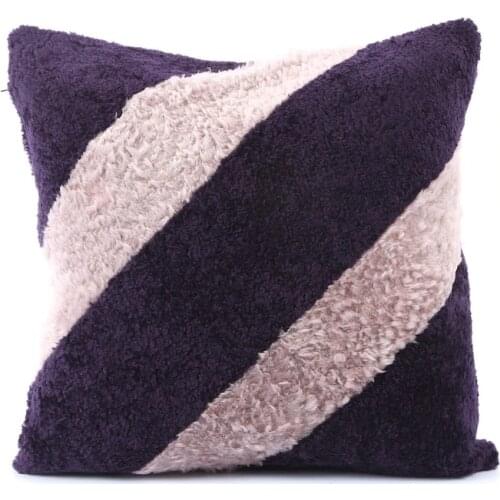 Purple-Pink Color Shearling Sheep Fur Pillow Cover, Striped Design With 2 Colors, soft-Fluffy Fur Pillow with Textured Surface