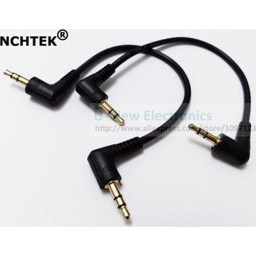 NCHTEK Dual 90 Degree Right Angled 3.5mm 3 Poles Stereo Male to Male Audio Extension Cable Black Color 20CM/Free Shipping/2PCS