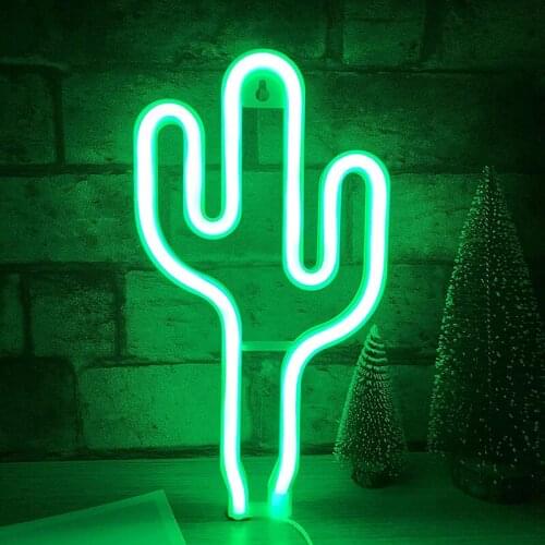 Cactus Shaped Neon Signs USB/Battery Powered Always on Acrylic Wall Decor Decorative Atmosphere LED Night Lights J2Y