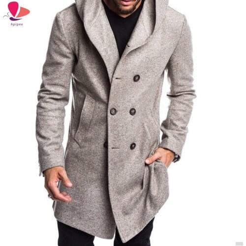 Fall/winter New Mens Woolen Coat Slim Mid-length Trench Coat Fashion Slim Wild Double-breasted Male Long Overcoat Jacket