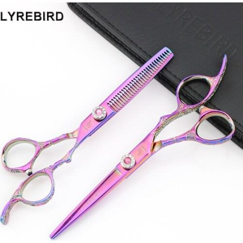 Hair scissors 6 INCH Japan Rainbow hair shears Hair thinning scissors Rose carving handle Lyrebird NEW