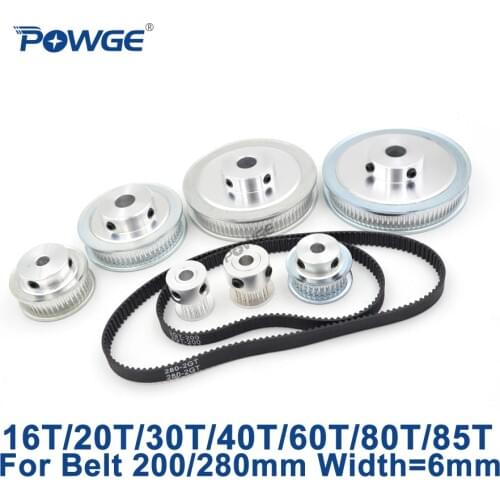 POWGE GT2/2GT Synchronous Pulley Belt Set 16T:60T 20T:60T 30T:60T 40T:60T Reduction Speed Ratio Timing Belt Pulley Kit 280mm