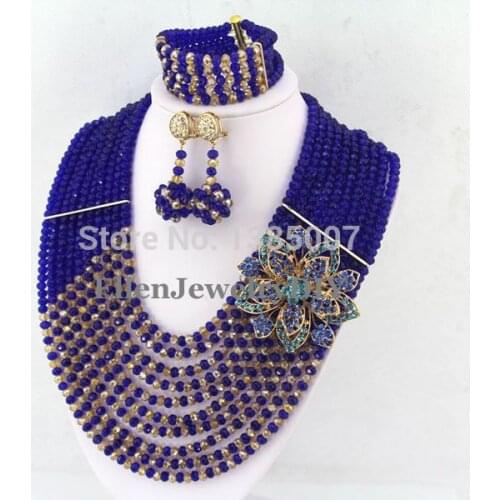 Superb Quality Royal Blue Nigerian Wedding African Beads Jewelry Set Crystal Bridal Necklace/Bracelet/Earrings Sets WS4425