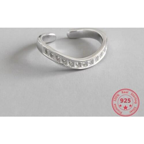 Dropshipping 100% 925 Silver Rings Fashion Concise Delicate Zircon Waving Open Rings Designs Fine Jewelry for Female