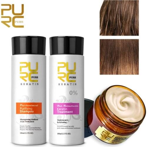 PURC Formalin Free Keratin Hair Treatment+Purifying Shampoo Hair Mask Sets for Hair Treatment Straightening Smoothing