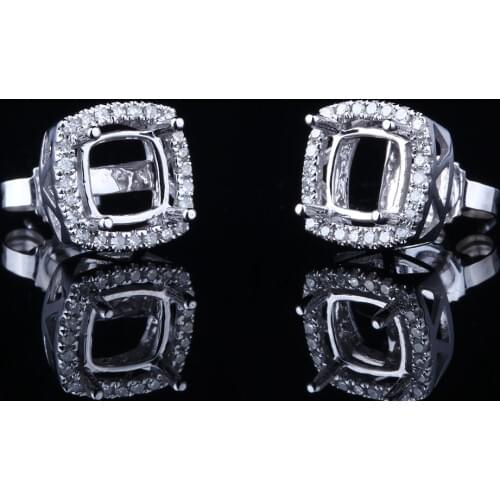 HELON 5mm-6.75mm Cushion Cut Solid 10K White Gold Natural Diamonds Semi Mount Stud Earring Setting Women Trendy Fine Jewelry