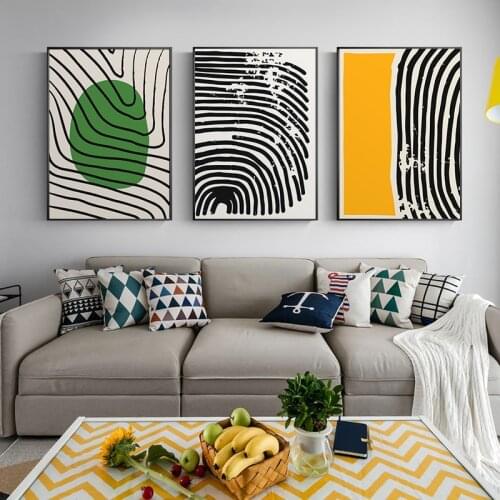 Modern Colorful Green Yellow Abstract Line Geometric Canvas Painting Wall Art Picture Poster Print for Living Room Home Decor