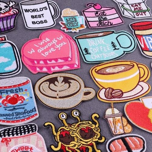 Coffee Patch Clothing Thermoadhesive Patches For Clothing Stickers DIY Cartoon Food Embroidered Patches On Clothes Badges Decor