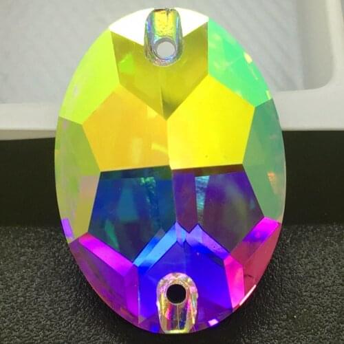 TopStone K9 Sew On #3210 AB Crystal Oval Sew On Stones Flatback 7x10 11x16 17x24 mm for Dress Making