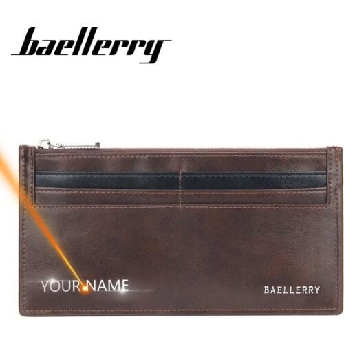 2021 Slim Men Wallets Name Engraving Long Style High Quality Male Purse Card Holder Zipper PU Leather Wallet For Men