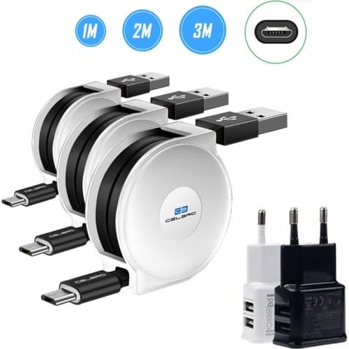 Retractable Micro Usb Flat Cable 3 2 Meter Mikro Usb Kablo for Xiaomi Redmi 8 7 7a Note 6 Pro Samsung A10 M10 Phone Charger Cord