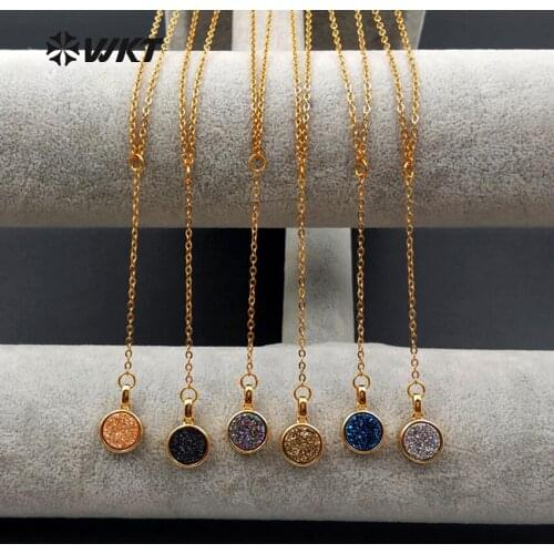 WT-N1095 WKT Wholesale High Quality New Style Fashionable Chain Jewelry Round Shape Gorgeous Natural Stone Pendant Necklace