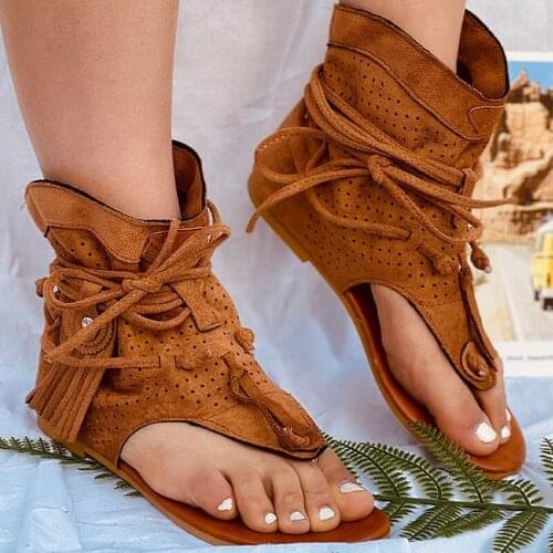 Retro Womens Sandals 2021 Gladiator Ladies Clip Toe Vintage Boots Casual Tassel Rome Fashion Summer Woman Shoes Female New