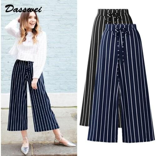 DASSWEI Striped Wide Leg Pants Women 2021 Summer Casual Elastic High Waist Ankle Length Long Trousers Femme Loose Pants Fashion