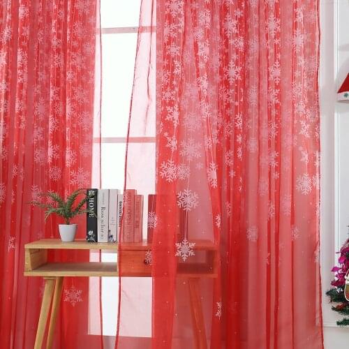 1PCs Curtains For Living Room Tulle Curtain for Bedroom Christmas Snowflake Curtain Tulle Window Treatment Voile Drape Valance