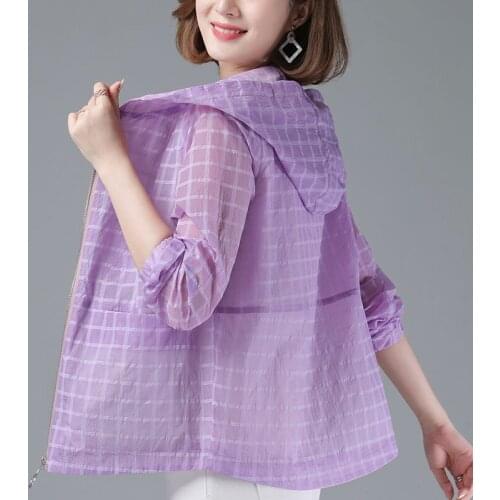 2021 Summer Women Jacket Thin Coat Hooded Sun protection Jackets Loose Female Windbreaker Outwear Plus Size 4XL