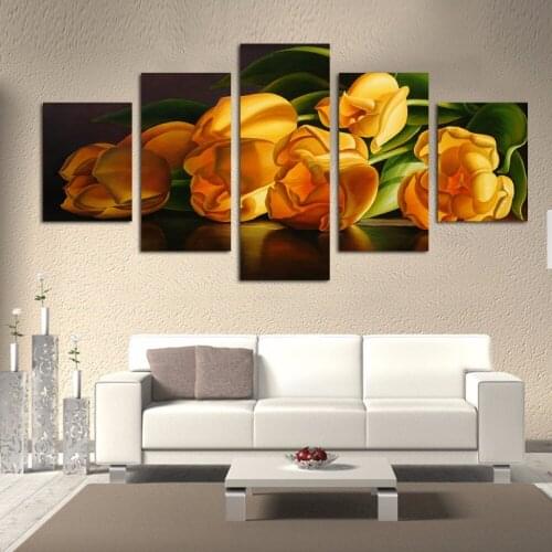 5 Panel Canvas Wall Art Panel Hd Printed Yellow Flower Painting Canvas Print Home Decor Print Poster Picture Canvas Oil Painting