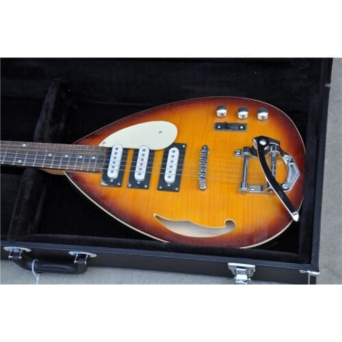 Factory custom-made water drop shape 6-string electric guitar, tiger pattern maple cover, gradient color, half hollow body, jaz