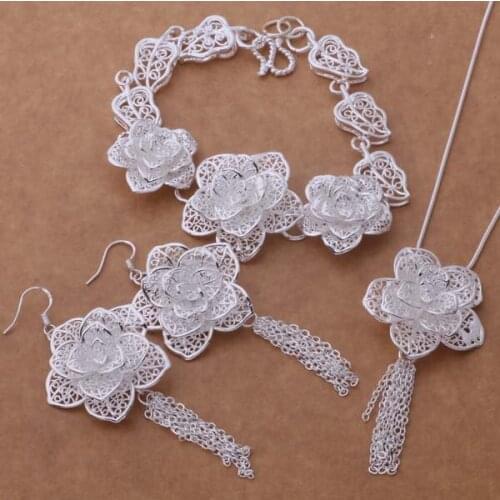 AS376 Lucky Silver Color 925 Jewelry Sets For Women Bracelet 284 + Necklace 699 + Earring 588 /brgakina Apgajgna