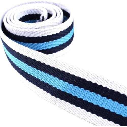 White Stripe Webbing Ribbon Cotton Purse Strap Canvas 1.5inch Blue Knapsack Strapping Sewing Collar Bag strap Belt Leash