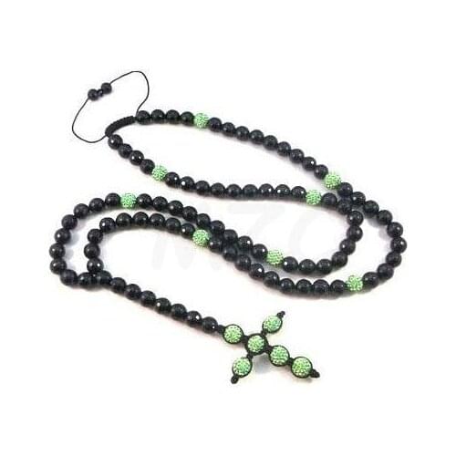 Black resin pearl 10mm bead Mixed Micro Pave Disco Ball Beads cross Long crystal necklace crystal for men.best chain Jewelry