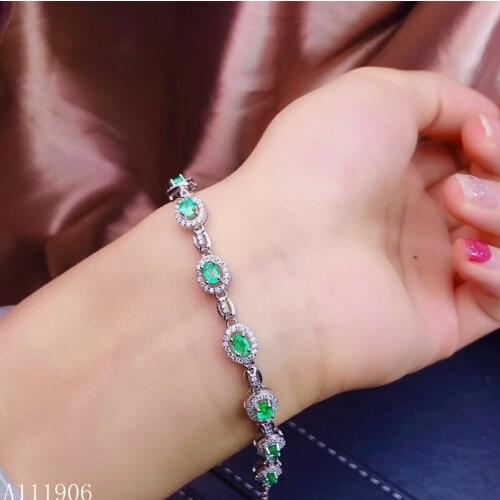 KJJEAXCMY boutique jewelry 925 sterling silver inlaid natural emerald gemstone bracelet support re-examination of new luxury