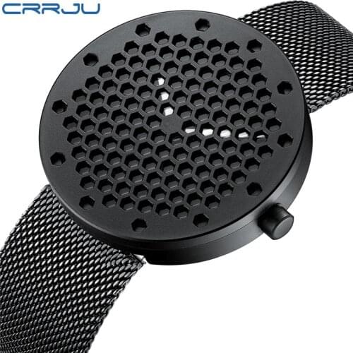 CRRJU Brand Creative Honeycomb Wrist Watch 2018 Fashion Men Watch Waterproof Sport Watches Stainless Steel Mens Watch Men Clock